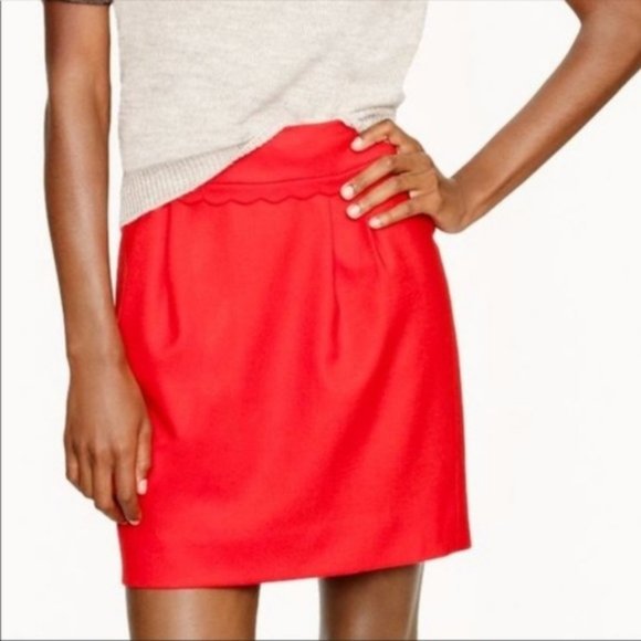 J. Crew Red Wool Scallop Waist Skirt - Picture 1 of 5